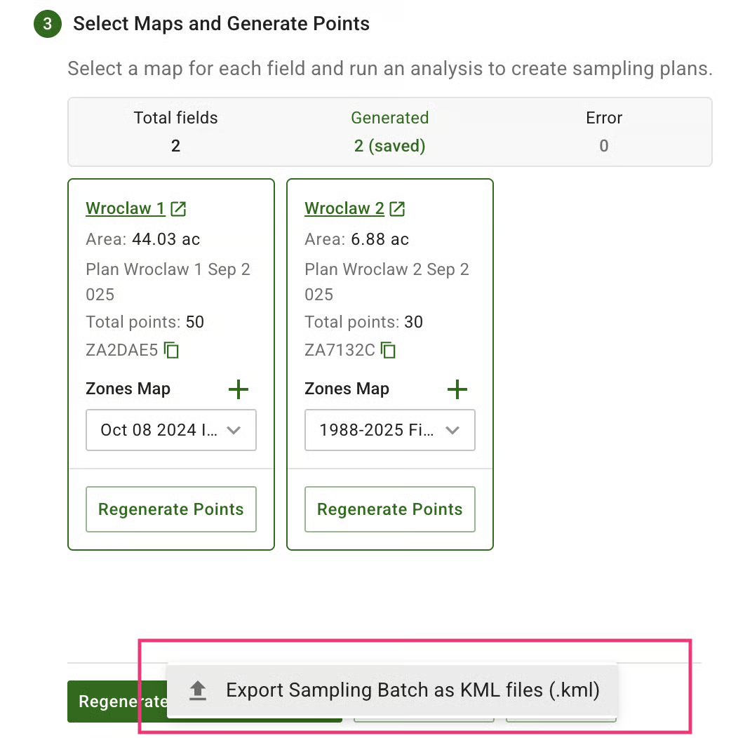Export Soil Sampling zones, route and points as kml